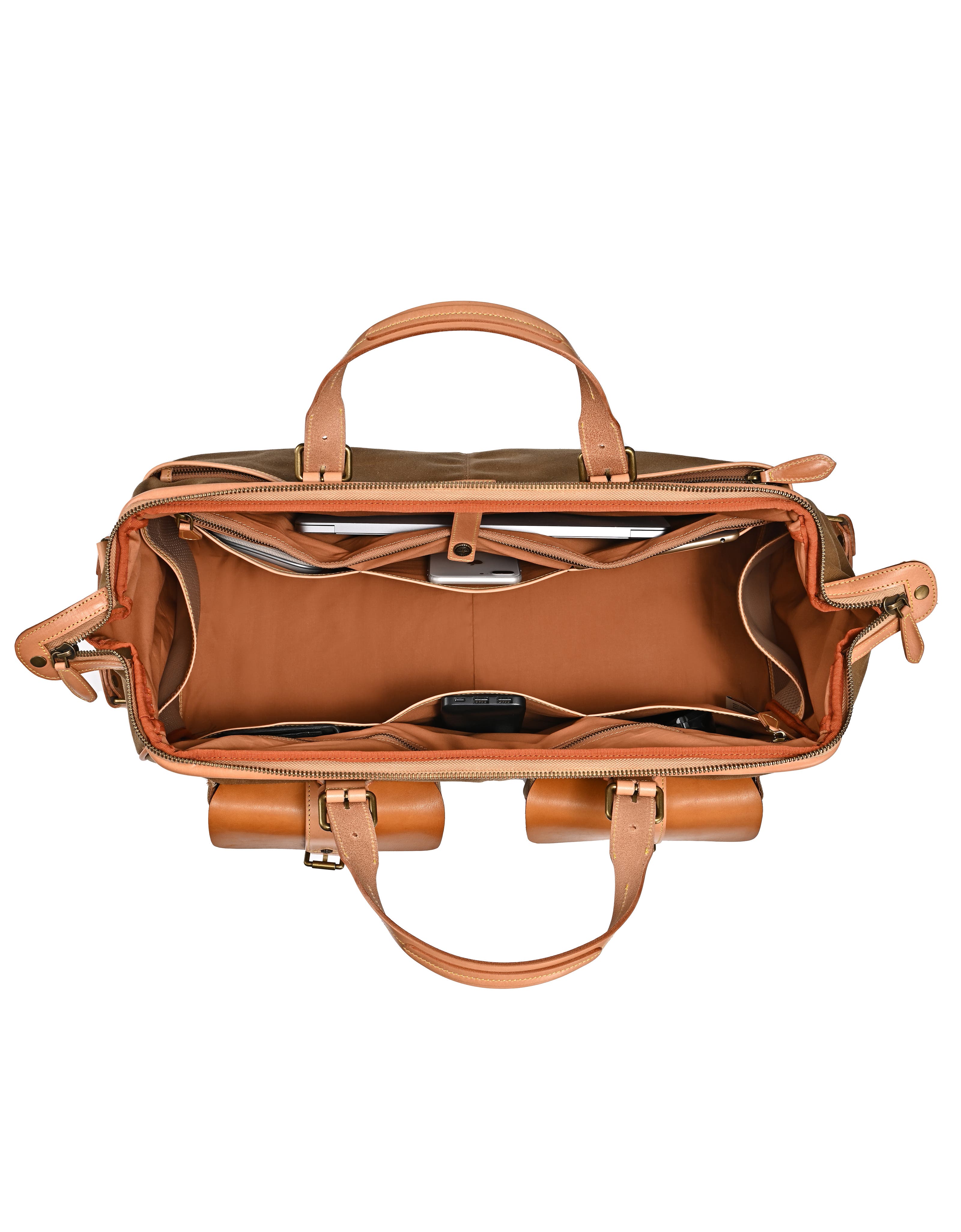Speedwell Genuine Leather Waxed Canvas Travel Duffel, Alternate, color, Camel