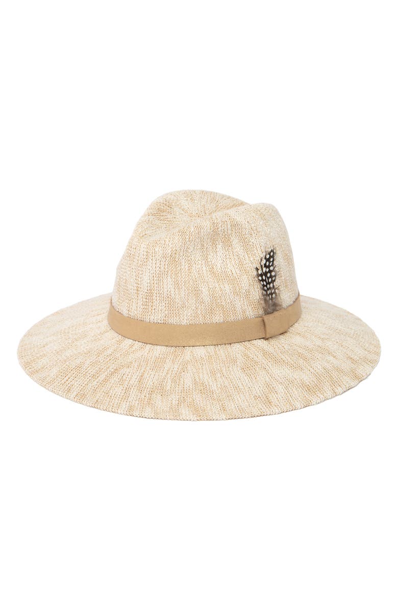 Trina Turk Packable Knit Fedora Hat, Main, color, Champagne