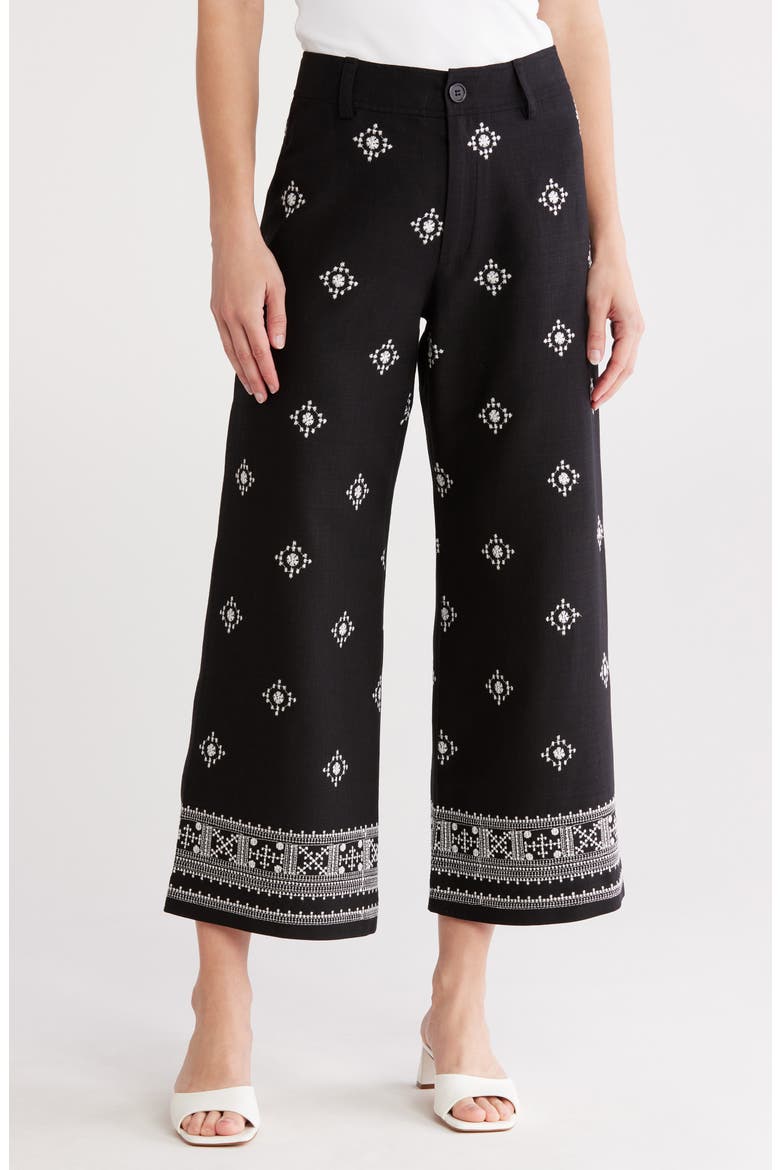 Embroidered Border Pants, Main, color, BLACK/ IVORY