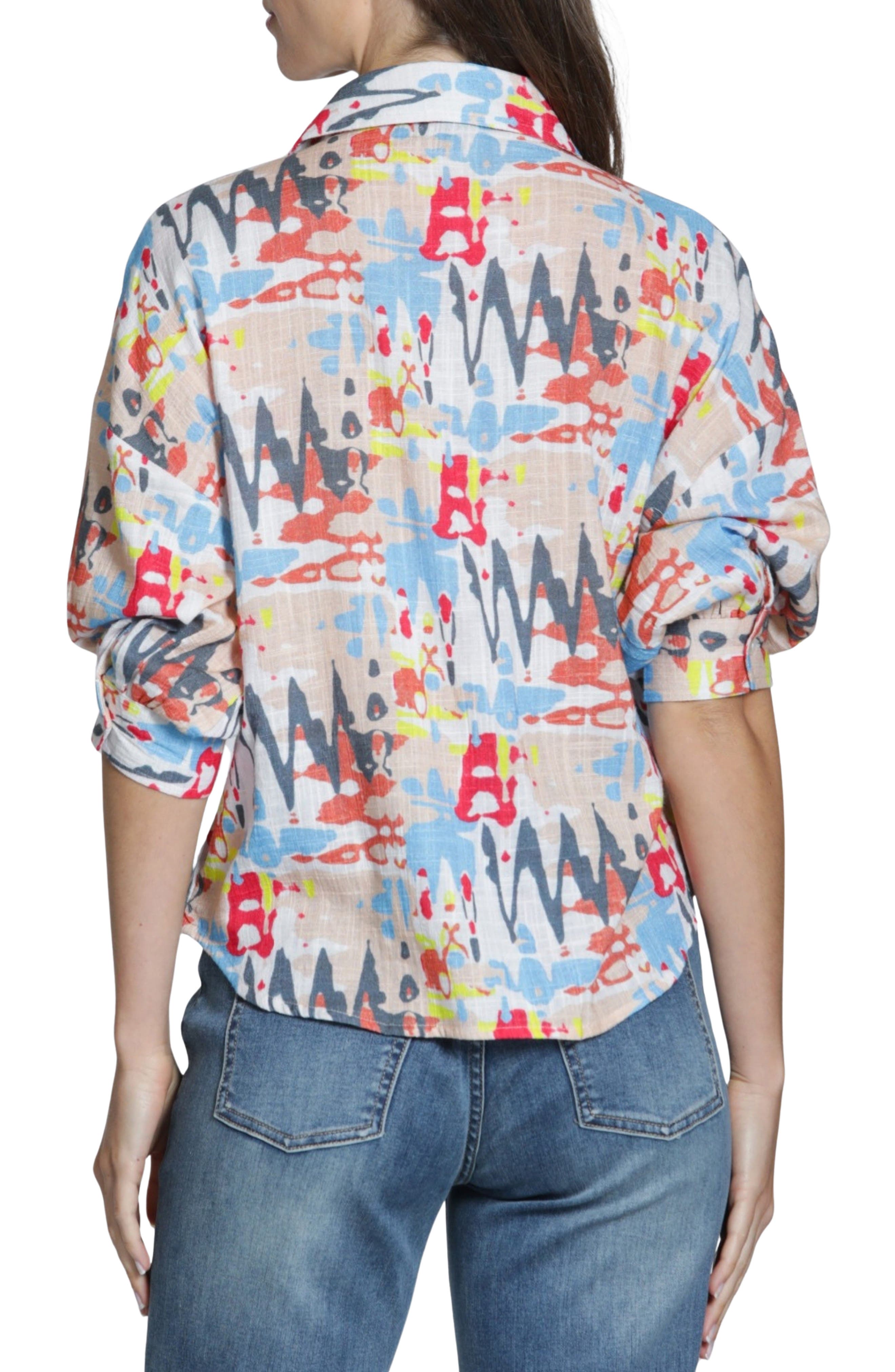 Abstract Print Elbow Sleeve Button-Up Shirt - image 2