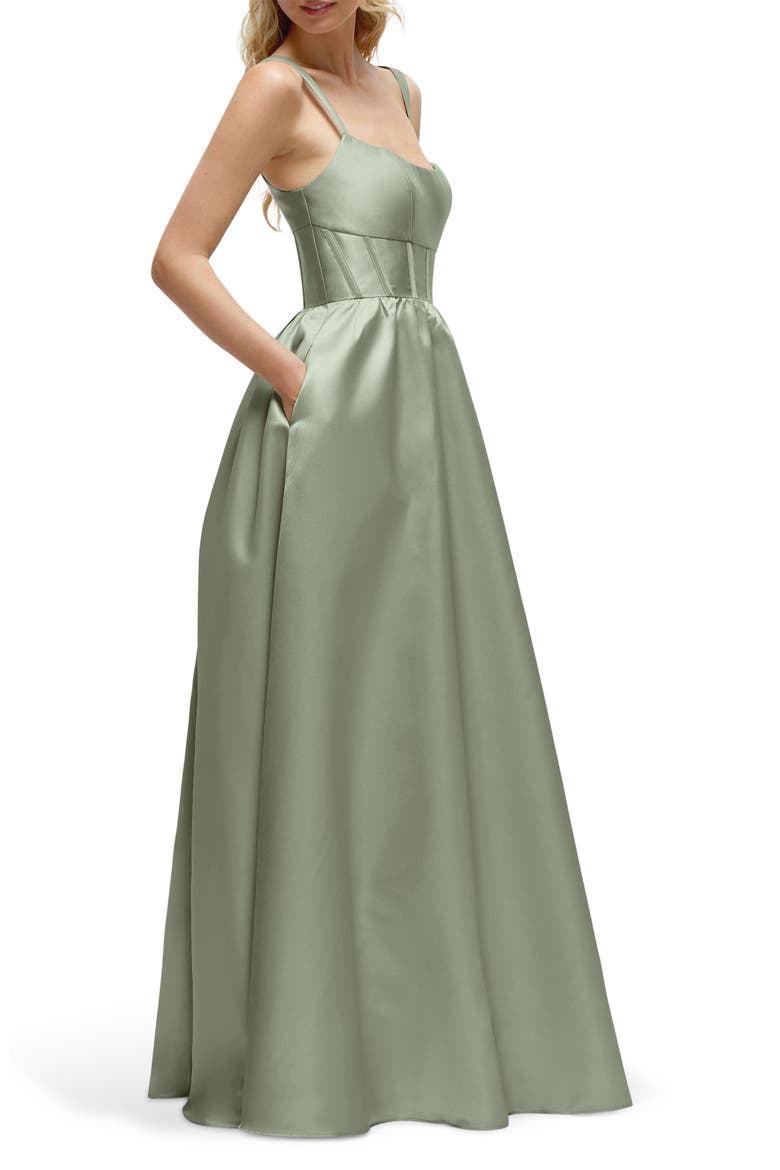 Sleeveless Corset Satin Gown, Alternate, color, SAGE