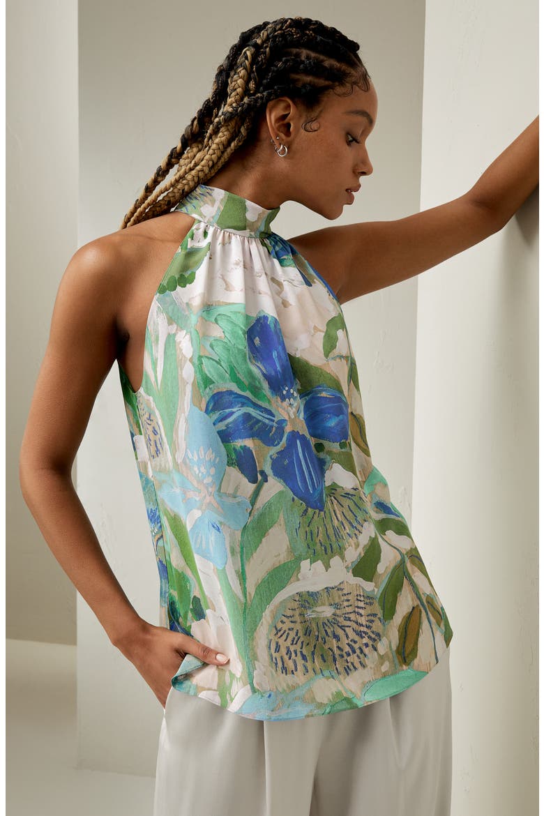 Women's Praslin Mock Neck Silk Top, Alternate, color, Oil painting floral pattern