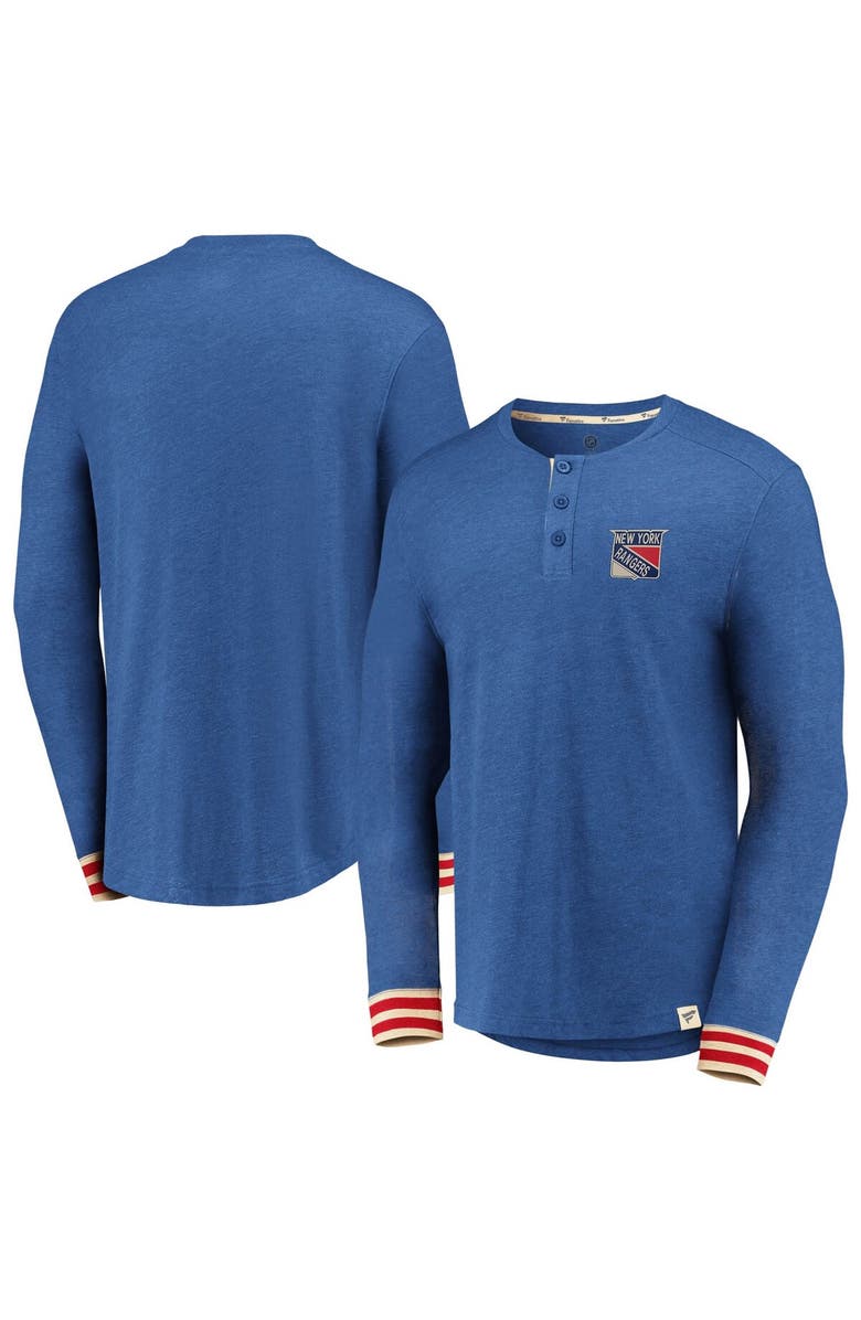 FANATICS Men's Fanatics Branded Heathered Blue New York Rangers True Classics Henley Long Sleeve T-Shirt, Main, color, 