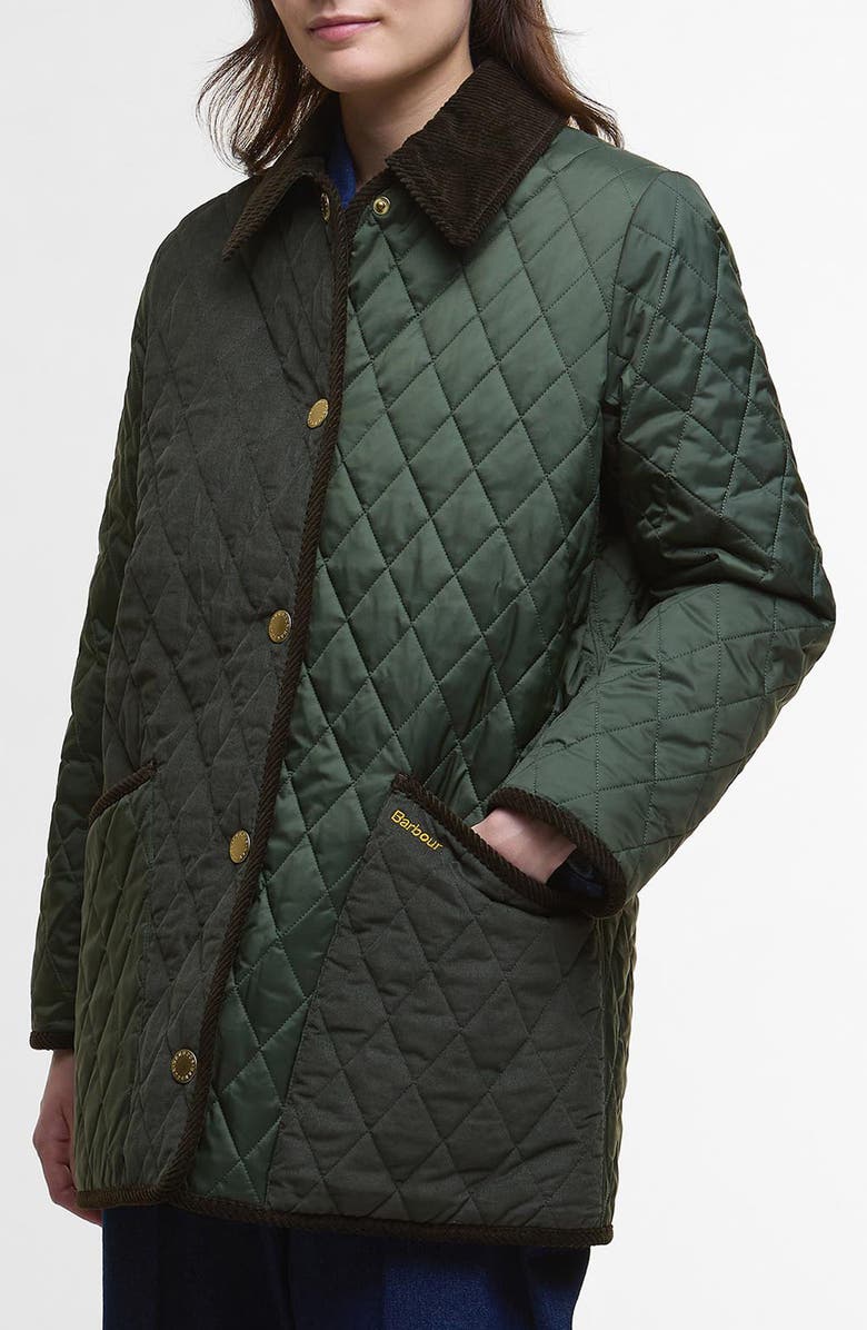 Barbour Meryl Colorblock Quilted Jacket, Main, color, Olive/ Ancient Tartan