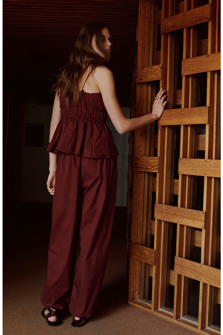 Shirred Stretch Cotton Camisole, Alternate, color, BURNT ORANGE