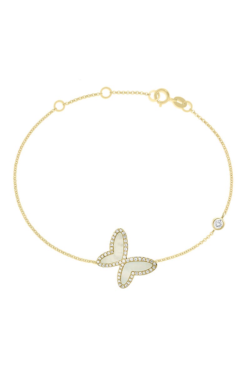 18K Yellow Gold Diamond Mother of Pearl Butterfly Bracelet, Main, color, 18K Gold