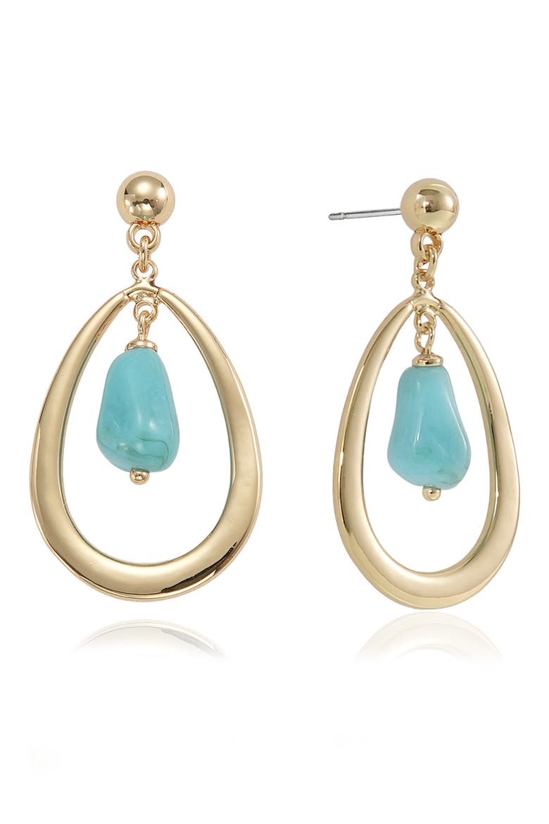 Stone Teardrop Earrings, Main, color, TURQUOISE