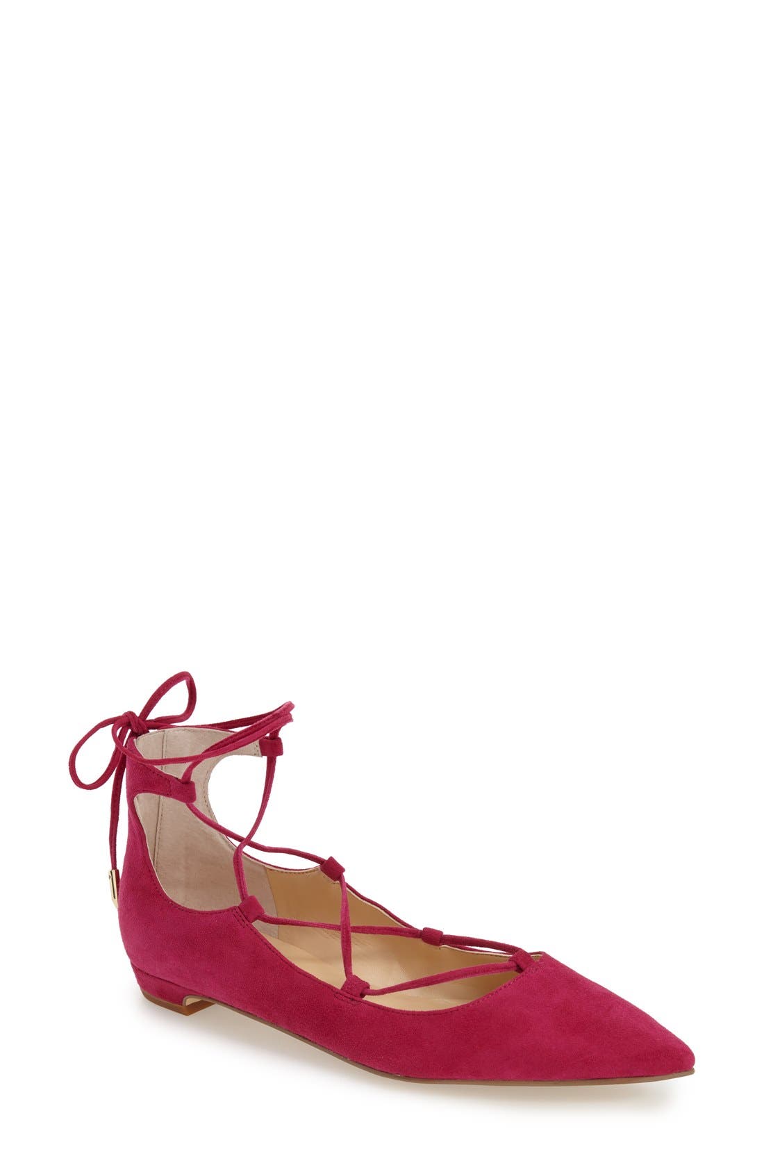 'Tropica' Pointy Toe Ghillie Flat, Main, color, FUSCHIA SUEDE