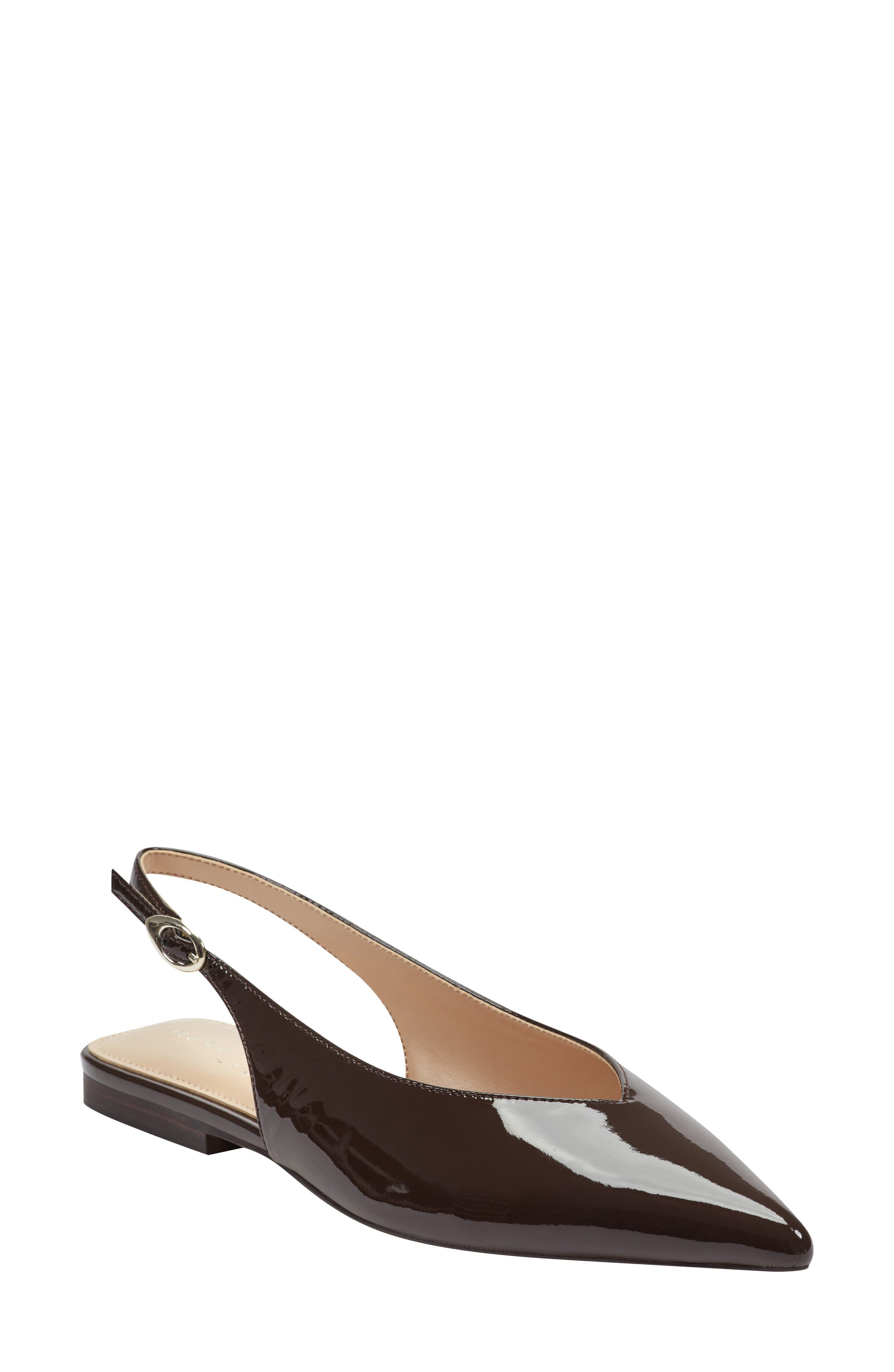 Gabra Pointed Toe Slingback Flat, Main, color, DARK BROWN