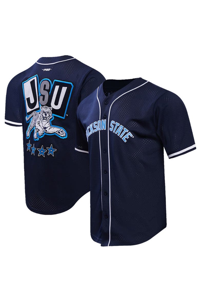 Men's Pro Standard Navy Jackson State Tigers Homecoming Mesh Button-Down Shirt, Main, color, Navy