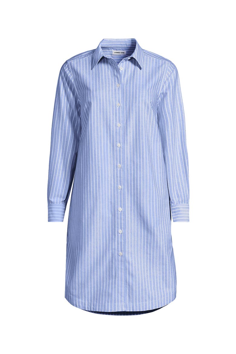 Linen Long Sleeve Button Front Shirt Dress, Alternate, color, Blue/White Stripe