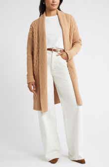 Caslon® Cable Longline Open Front Cardigan