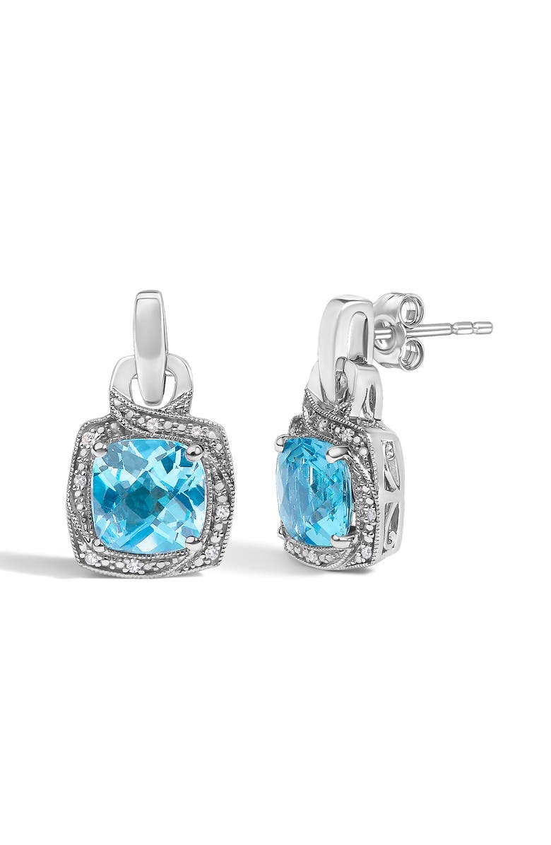 Haus of Brilliance Sterling Silver Cushion Cut Blue Topaz and Diamond Accent Geometric Dangle Earrings, Alternate, color, Silver