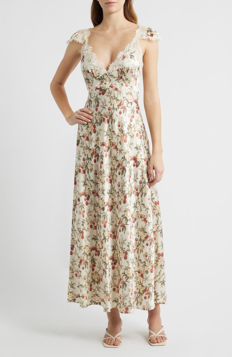 DÔEN Fiona Floral Silk Maxi Dress, Main, color, Cerise Et Fleur