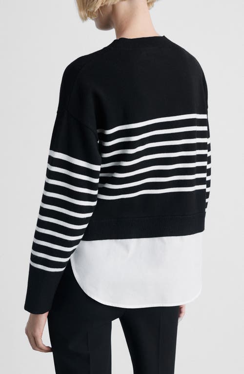 Shop Mango Mixed Media Layered Crewneck Sweater In Black