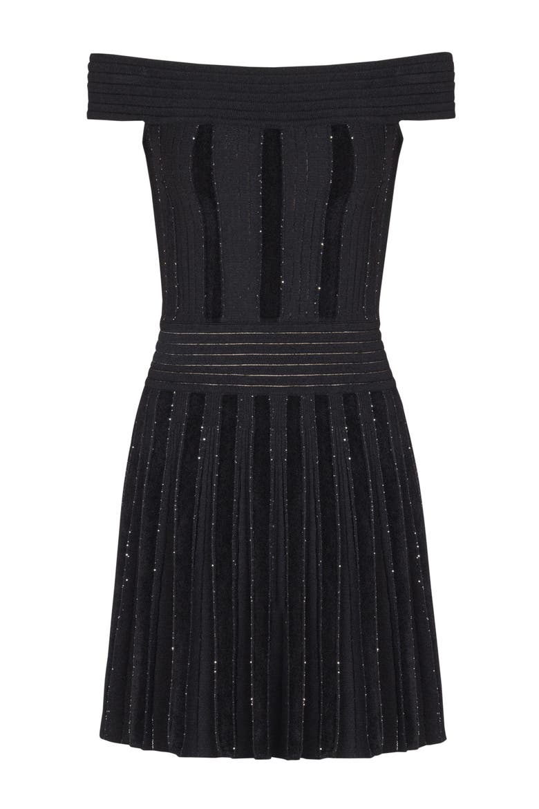 Off-the-shoulder glitter knit dress, Alternate, color, black