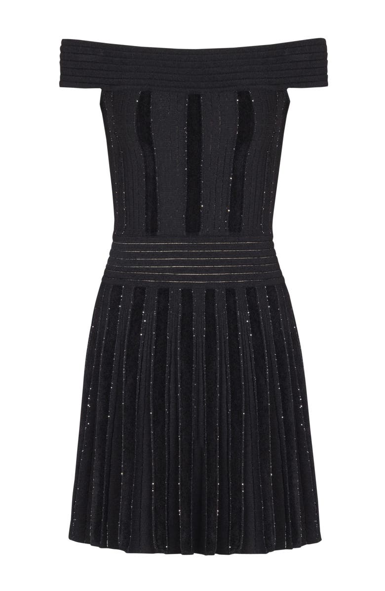 Balmain Off-the-shoulder glitter knit dress, Alternate, color, Black