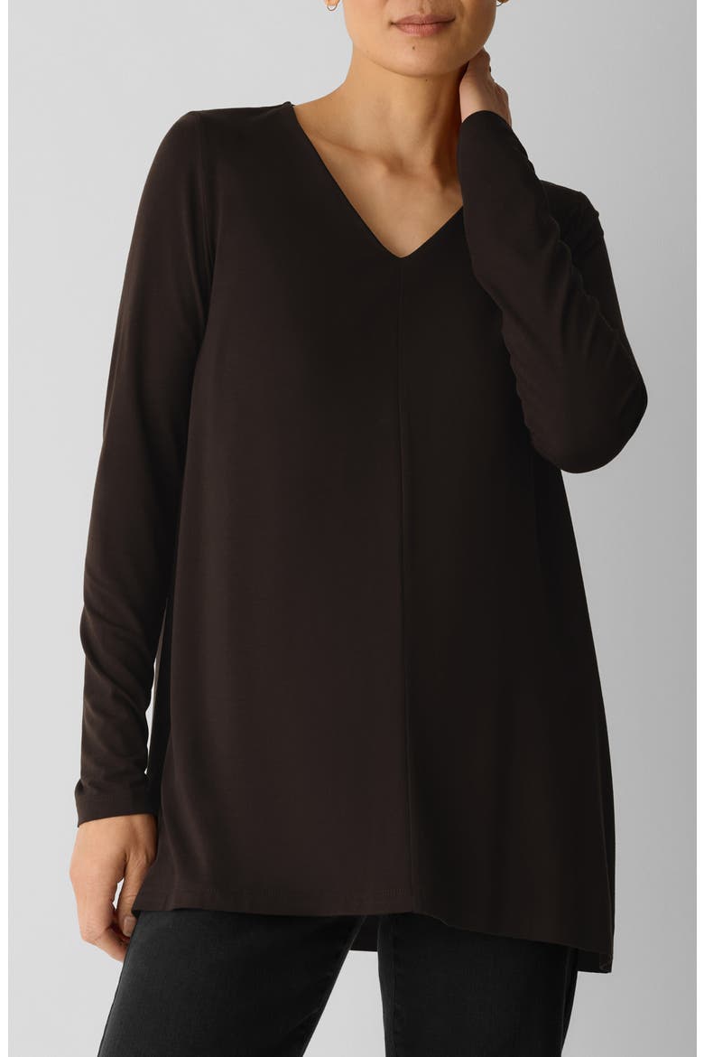 Long Sleeve V-Neck Tunic Top, Main, color, COFFEE