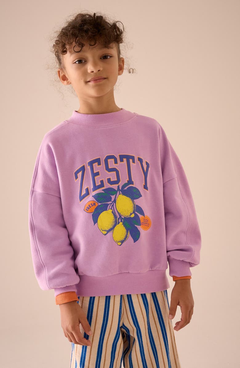 NEXT Kids' Zesty Graphic Sweatshirt & Stripe Pants Set, Alternate, color, Purple