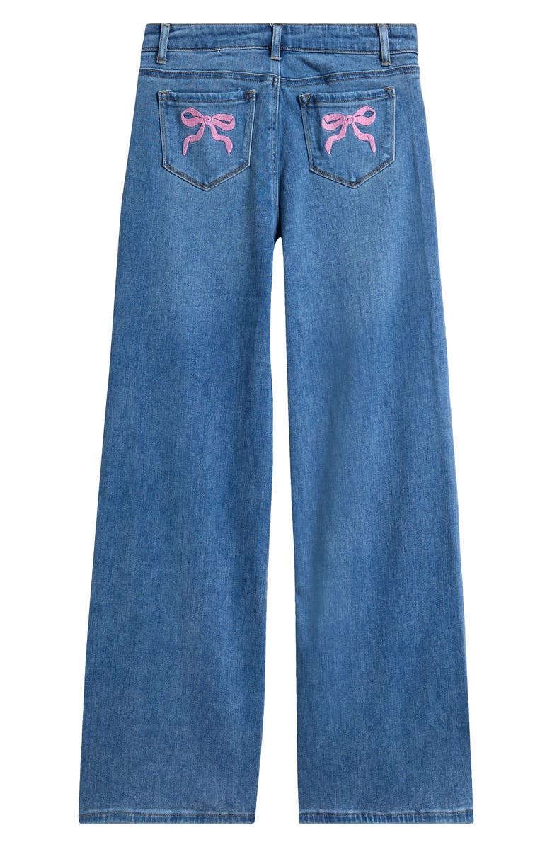 Tractr Kids' Bow Embroidered Wide Leg Jeans, Alternate, color, Indigo