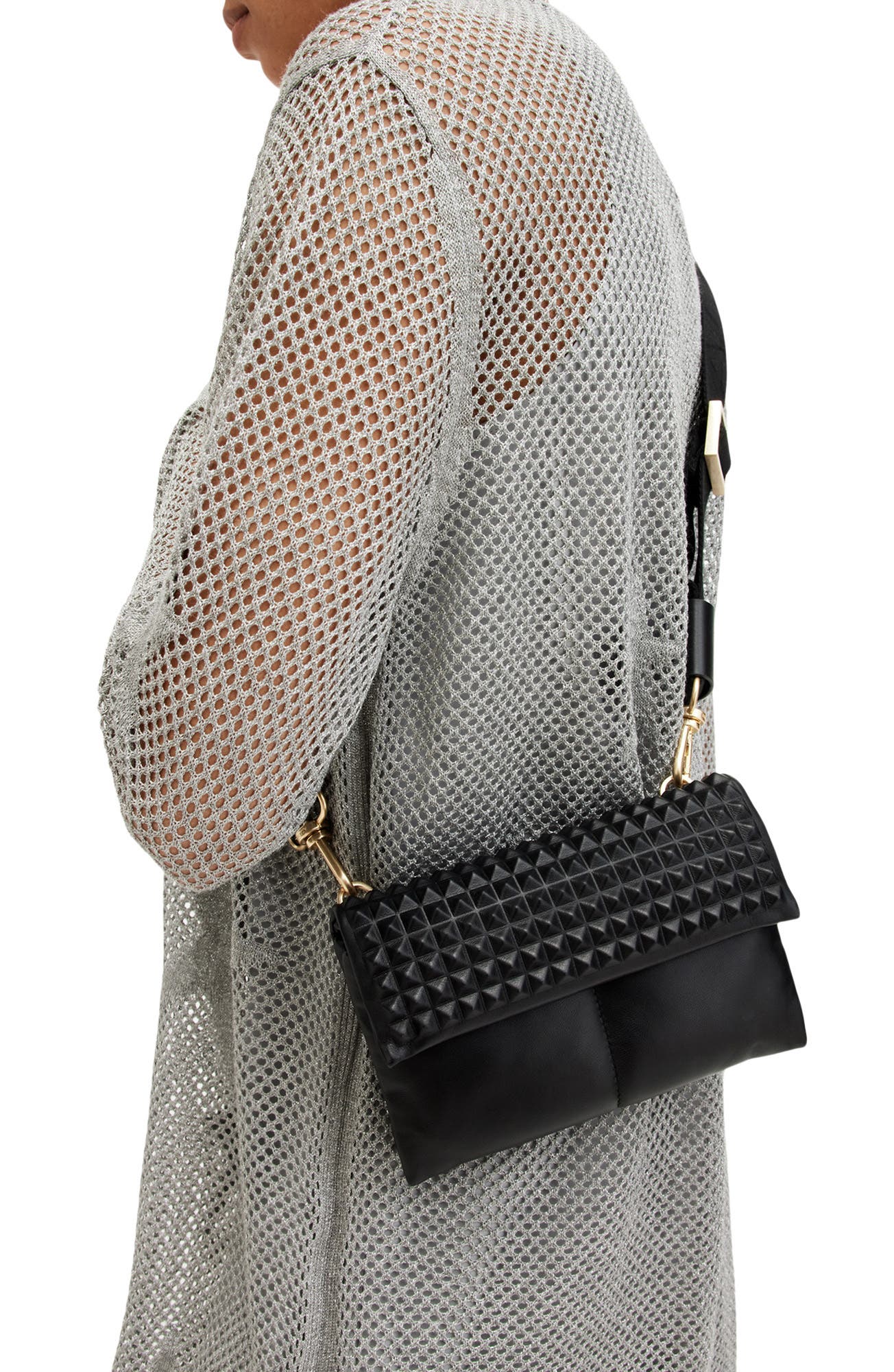 AllSaints Ezra Stud Leather Crossbody Bag, Alternate, color, 