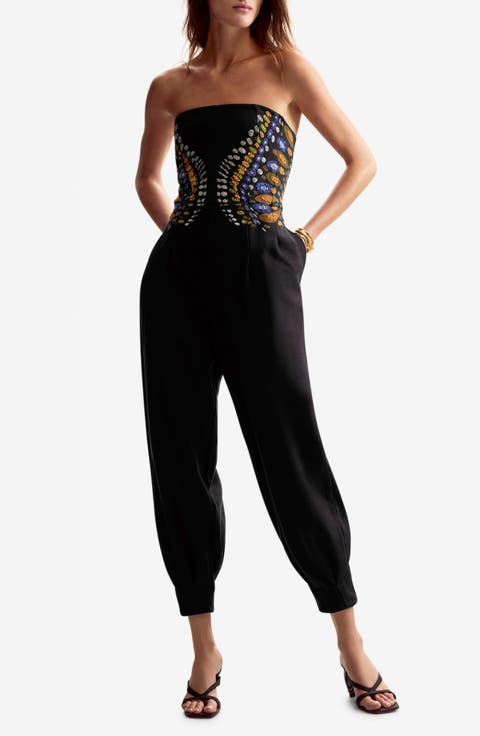 Mixed Media Strapless Jumpsuit
