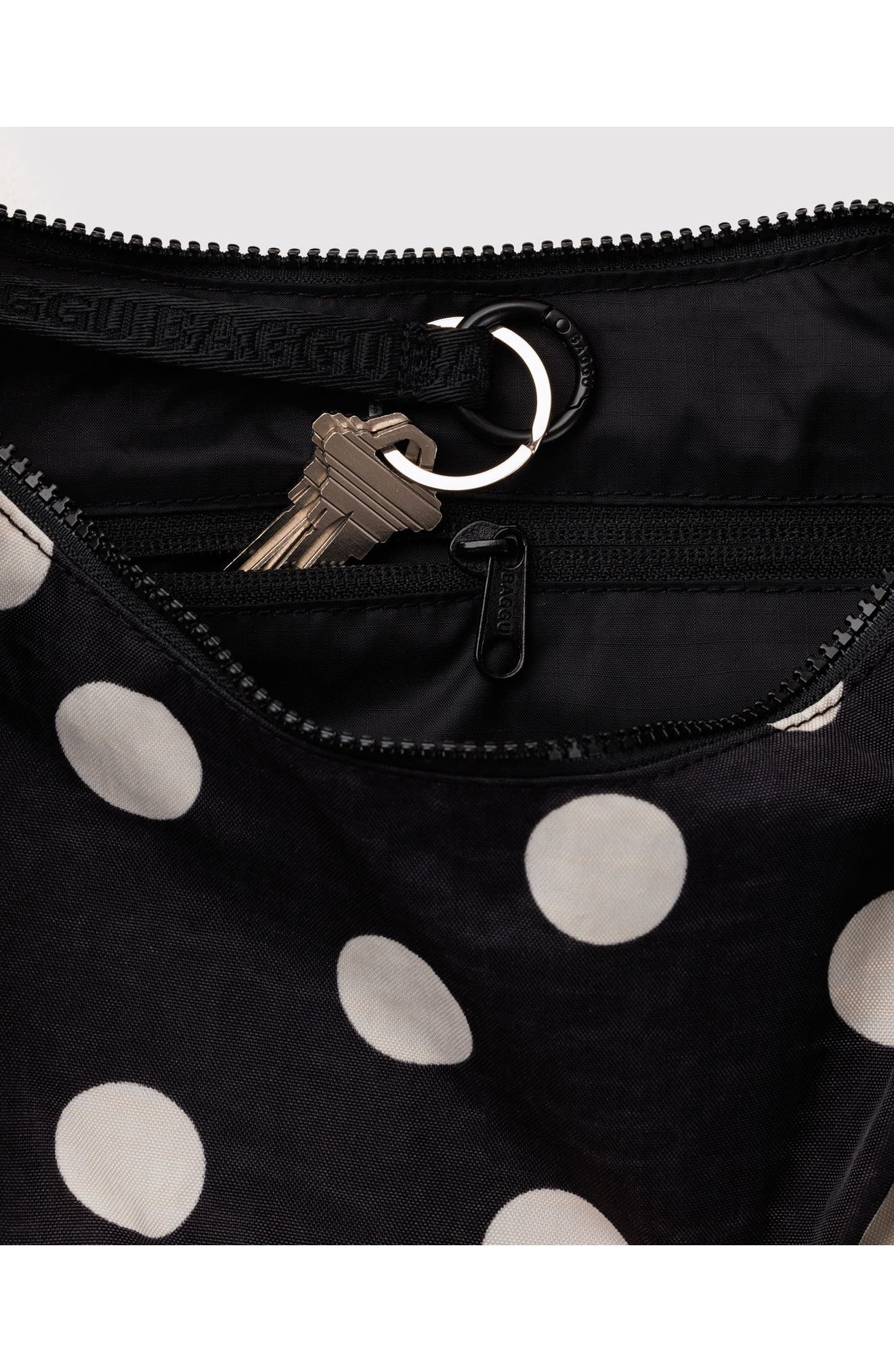 Medium Nylon Crescent Bag, Alternate, color, BLACK AND CREAM POLKA DOT