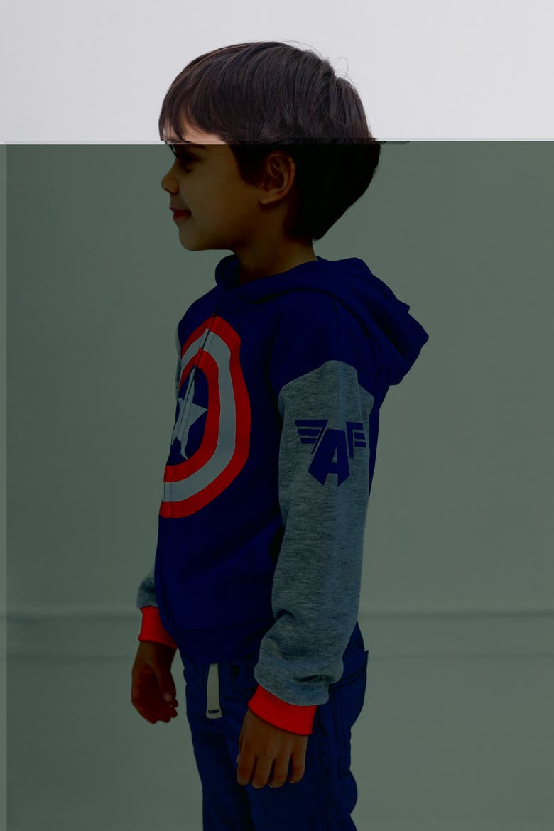 Avengers Fleece Zip-Up Hoodie, Alternate, color, Captain America Navy