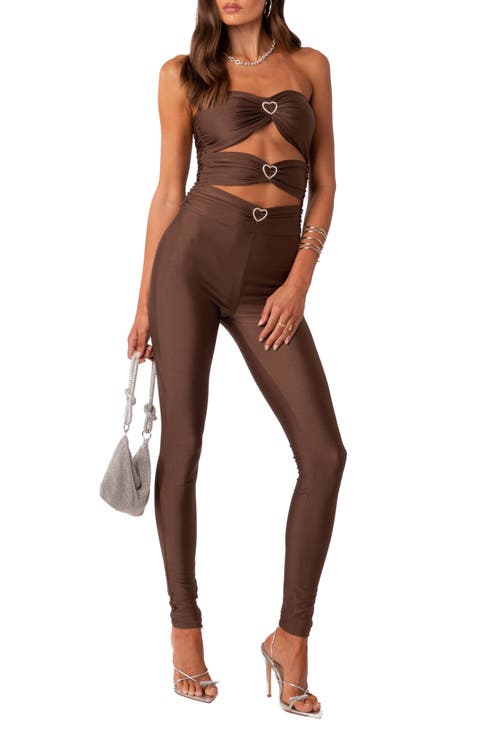 Rhinestone Heart Cutout Strapless Jumpsuit