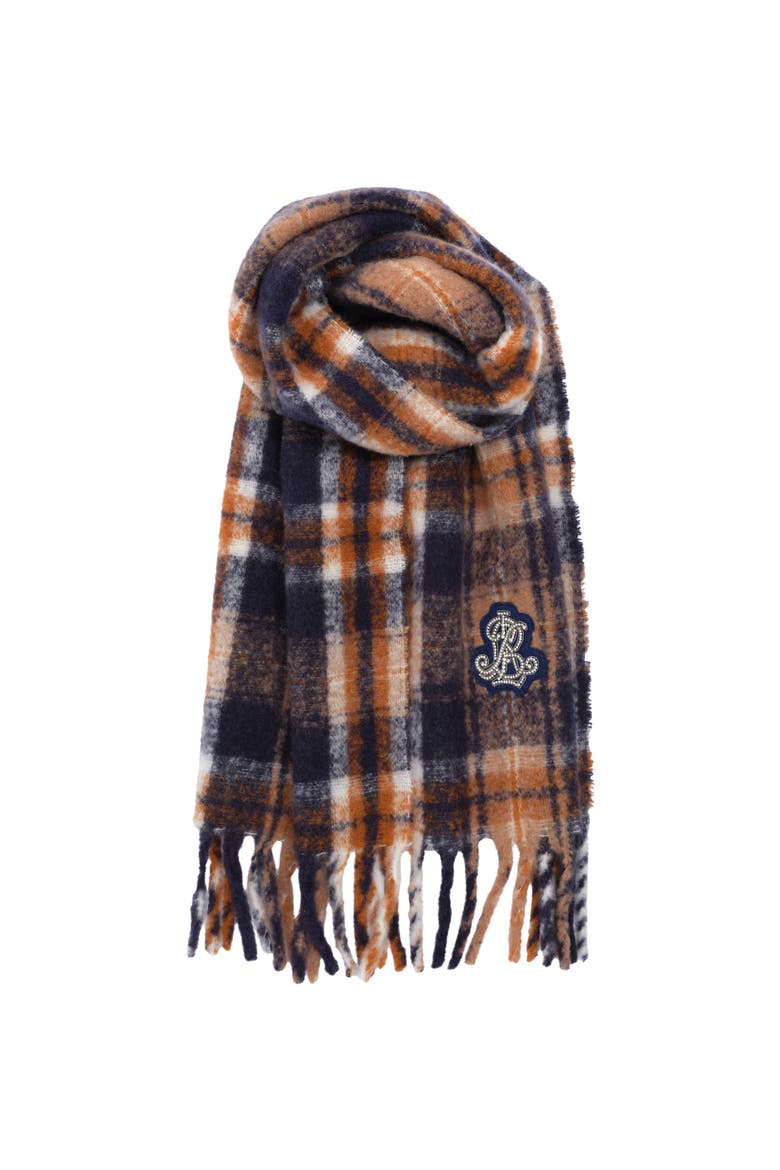 Brushed Lofty Scarf With Crystal Patch, Main, color, Navy Plaid