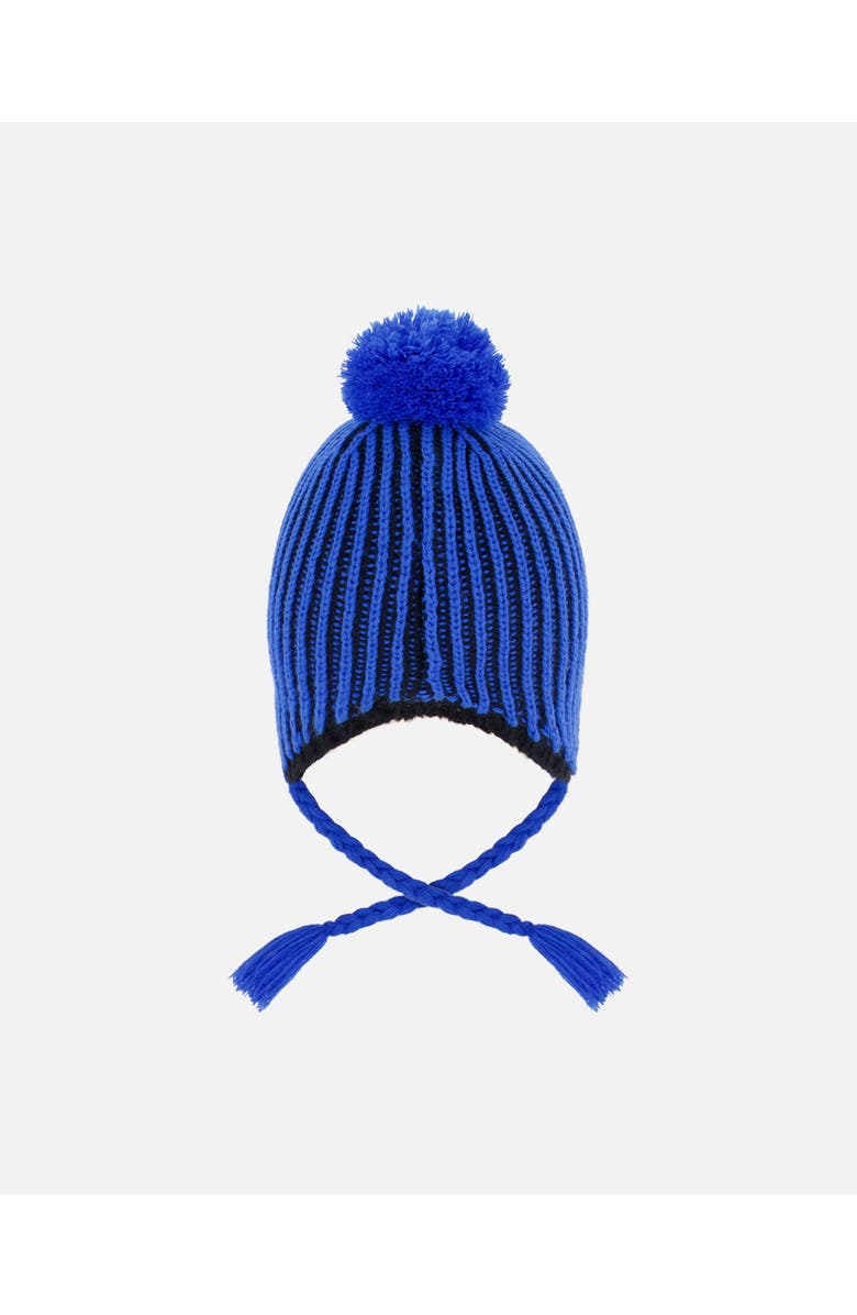 Deux par Deux Winter Peruvian Knit Hat with Pompom and Lining, Alternate, color, Black And Blue