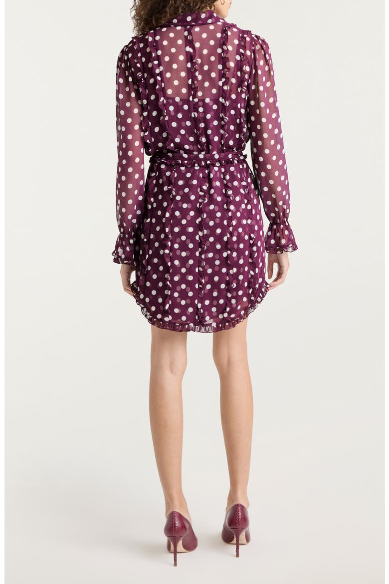 Camille Polka Dot Long Sleeve Chiffon Shirtdress, Alternate, color, DEEP PLUM/ LIMESTONE