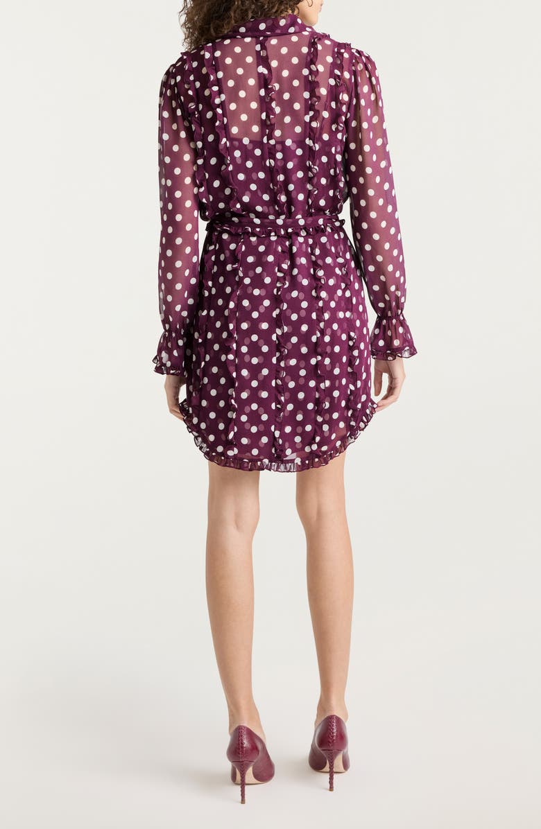 Cinq à Sept Camille Polka Dot Long Sleeve Chiffon Shirtdress, Alternate, color, Deep Plum/ Limestone