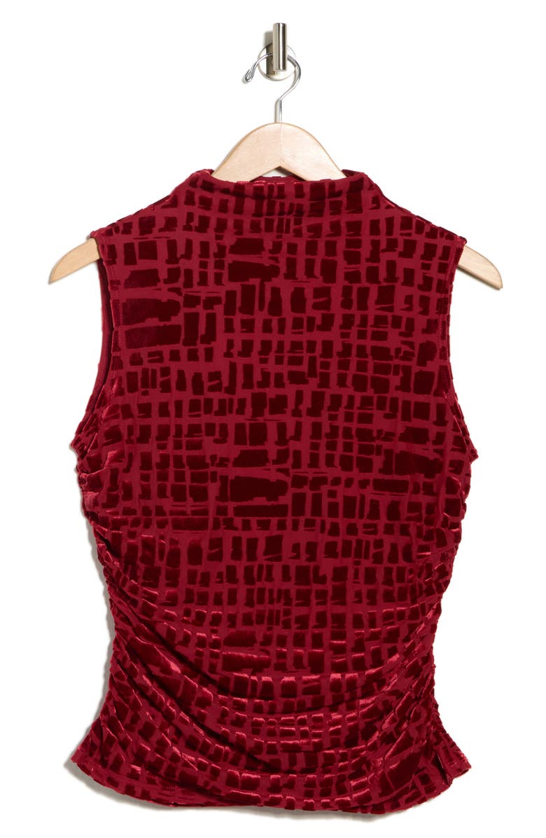 Calvin Klein Burnout Mock Neck Ruched Top, Alternate, color, Burnout Cranberry