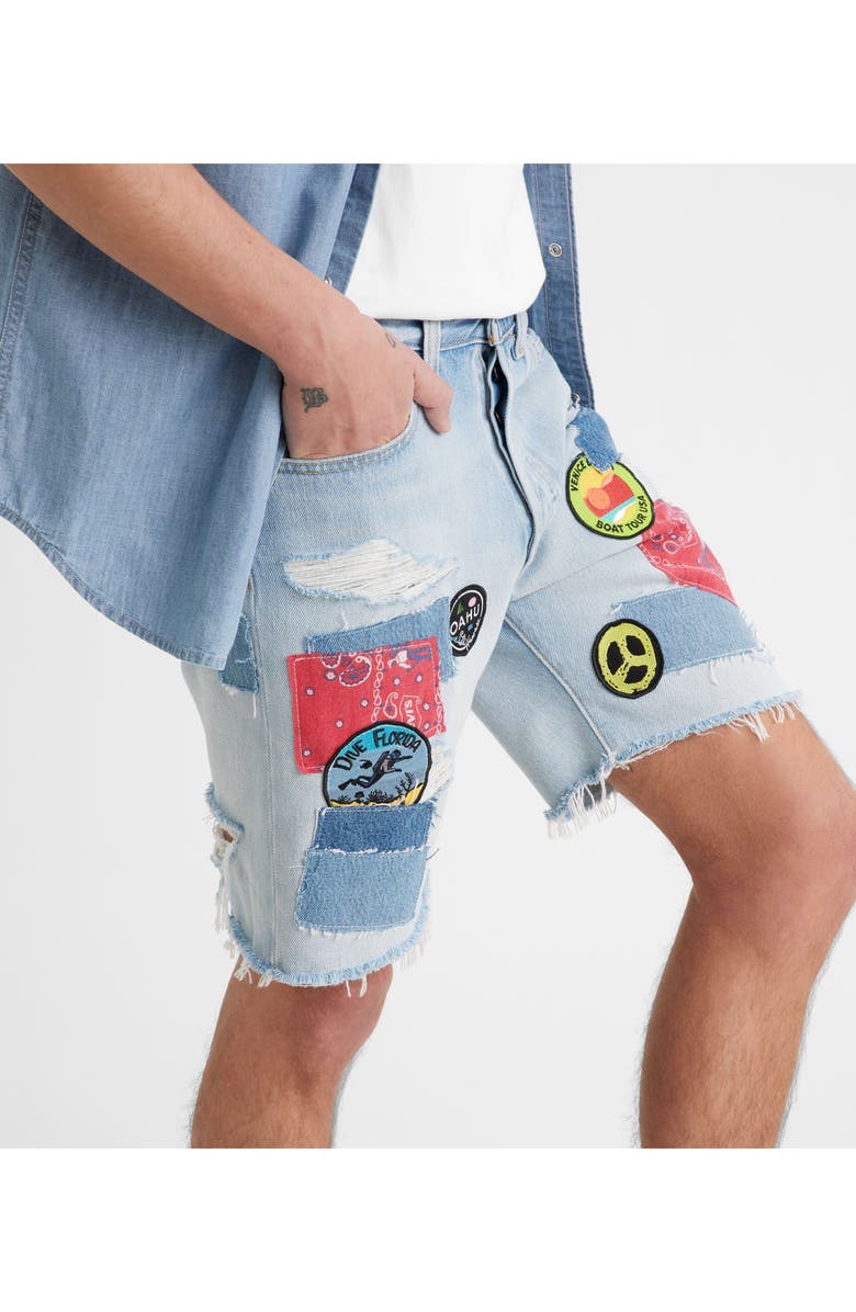 Levi's<sup>®</sup> 501<sup>®</sup> Original Rip & Repair Patchwork Cutoff Denim Shorts, Alternate, color, 