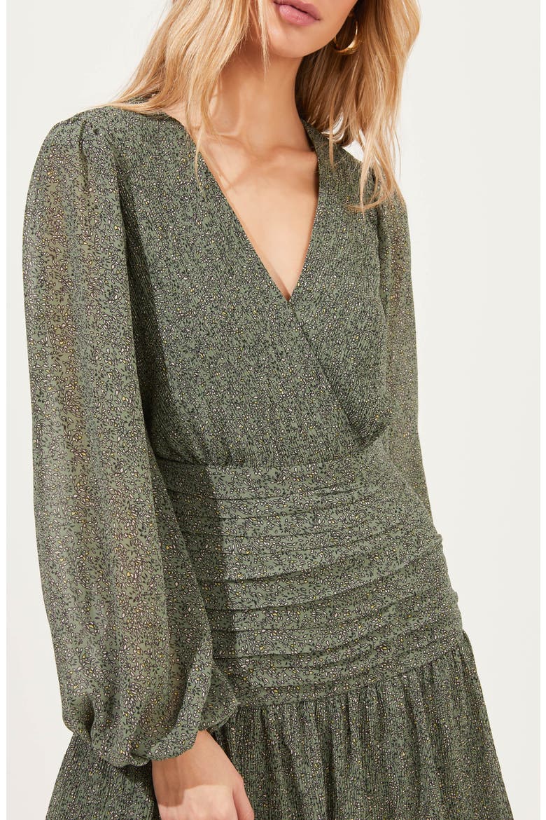 Ruched Tiered Ruffle Dress, Alternate, color, GREEN DITSY