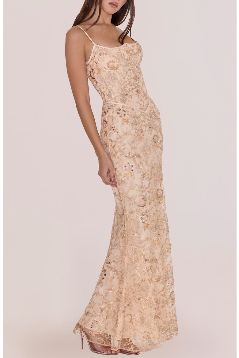 Naima Sequin & Bead Embellished Gown, Alternate, color, PEACH