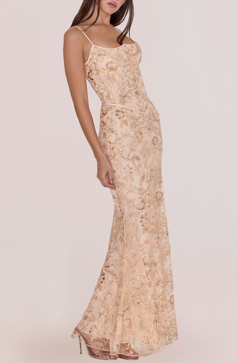 HOUSE OF CB Naima Sequin & Bead Embellished Gown, Alternate, color, Peach