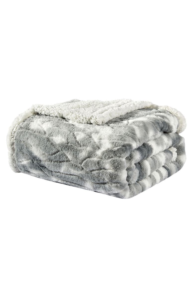 Luxury Home Alaska Microplush Faux Shearling Throw Blanket, Main, color, Grey