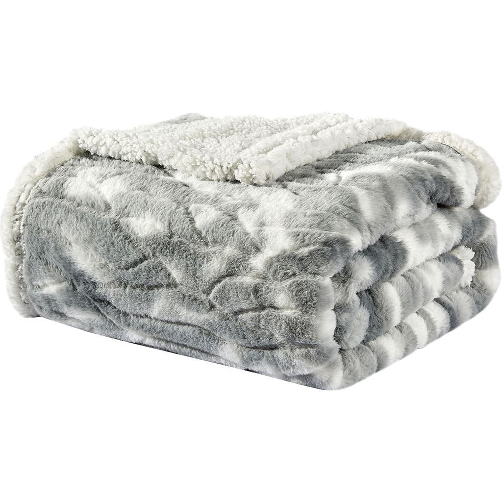 Luxury Home Alaska Microplush Faux Shearling Throw Blanket In Gray