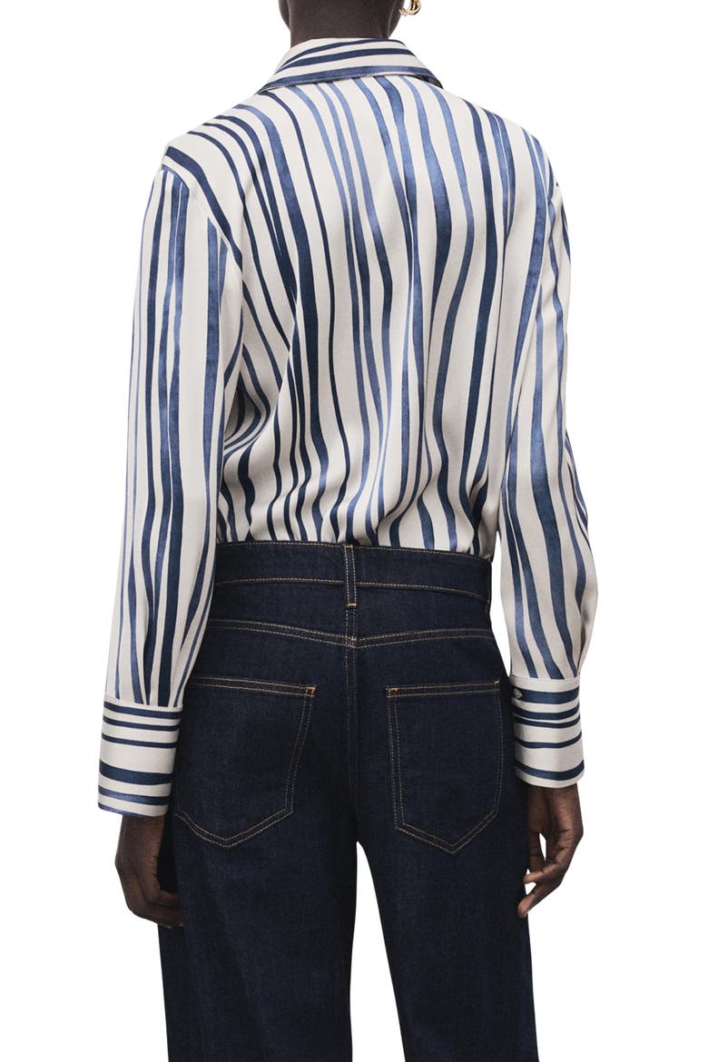 Stripe Satin Button-Up Shirt, Alternate, color, NAVY