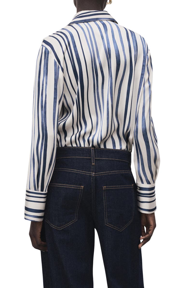 MANGO Stripe Satin Button-Up Shirt, Alternate, color, Navy