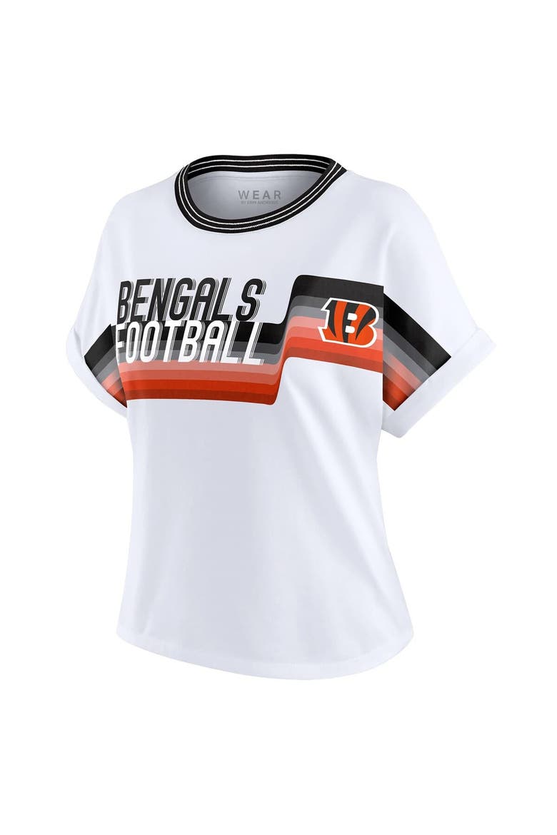 Women's WEAR by Erin Andrews White Cincinnati Bengals Cropped Center Stripe Dolman T-Shirt, Alternate, color, White