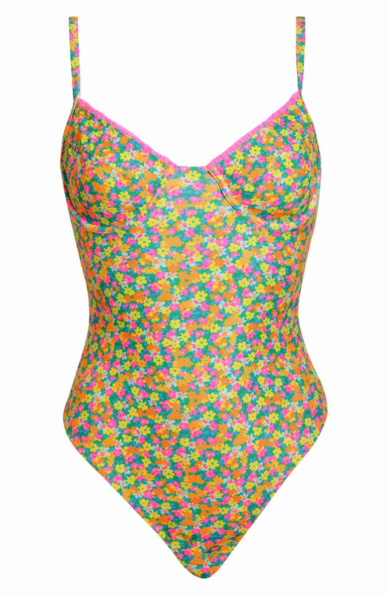 Kulani Kinis Ruffle Underwire One-Piece Swimsuit, Alternate, color, Hula Honey