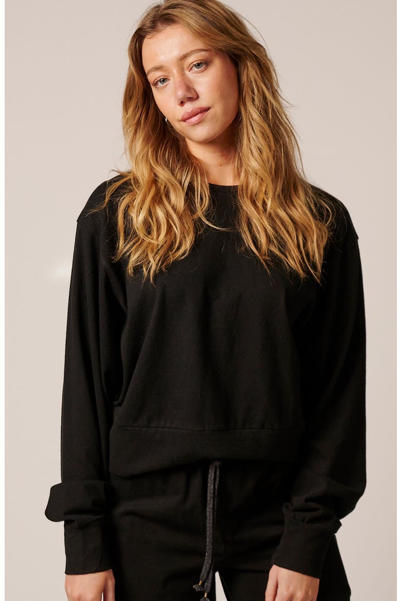 Womens Cotton Lounge Crew, Main, color, Onyx