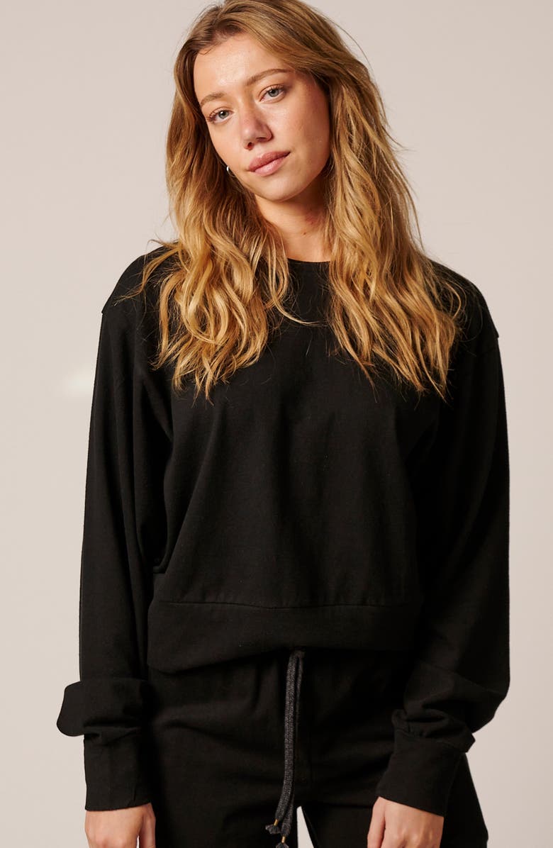 LEISURE LAB Womens Cotton Lounge Crew, Main, color, Onyx