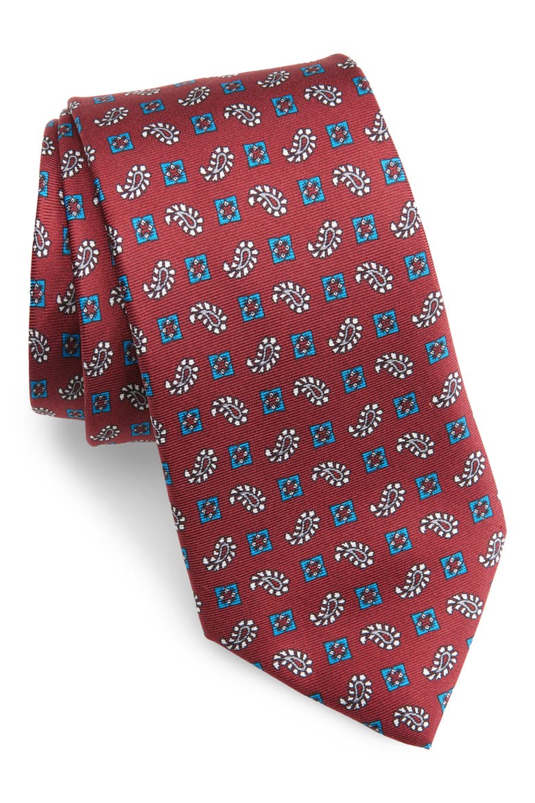Paisley & Medallion Silk Tie, Main, color, BURGUNDY