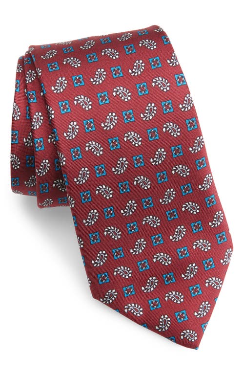 CLIFTON WILSON Paisley & Medallion Silk Tie in Burgundy 