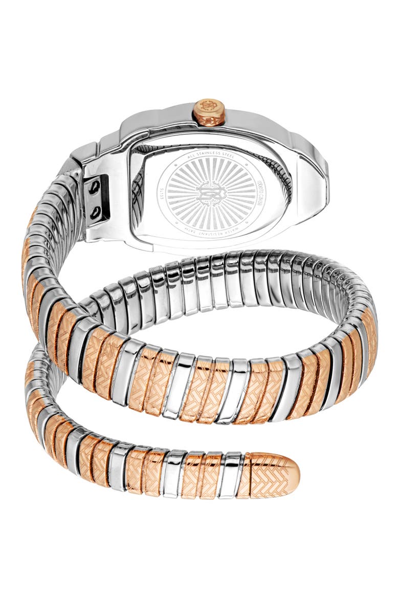 Aurora Snake Wraparound Bracelet Watch, 24mm x 30mm, Alternate, color, TWO TONE SILVER / ROSE GOLD COLOR