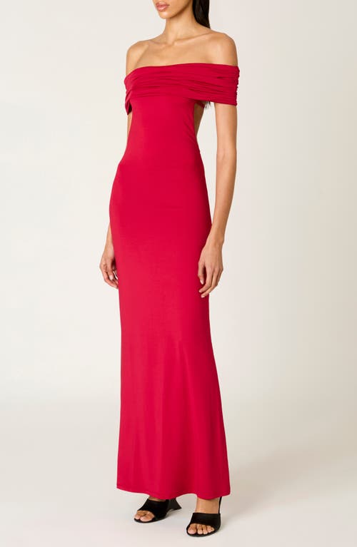 Nia Evangeline Off The Shoulder Open Back Maxi Dress In Pink